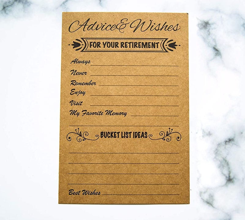 RXBC2011 Retirement Well Wish and Advice Cards Pack of 50 Rustic Kraft Retired Ideas Supplies and Decoration Happy Retiree Celebration Gift Bucket List Wish Funny Officially Retired - Image 4